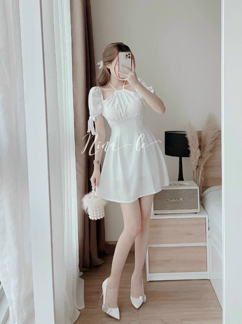 Đầm Cổ Yếm Tay Cột Nơ (có mút ngực)