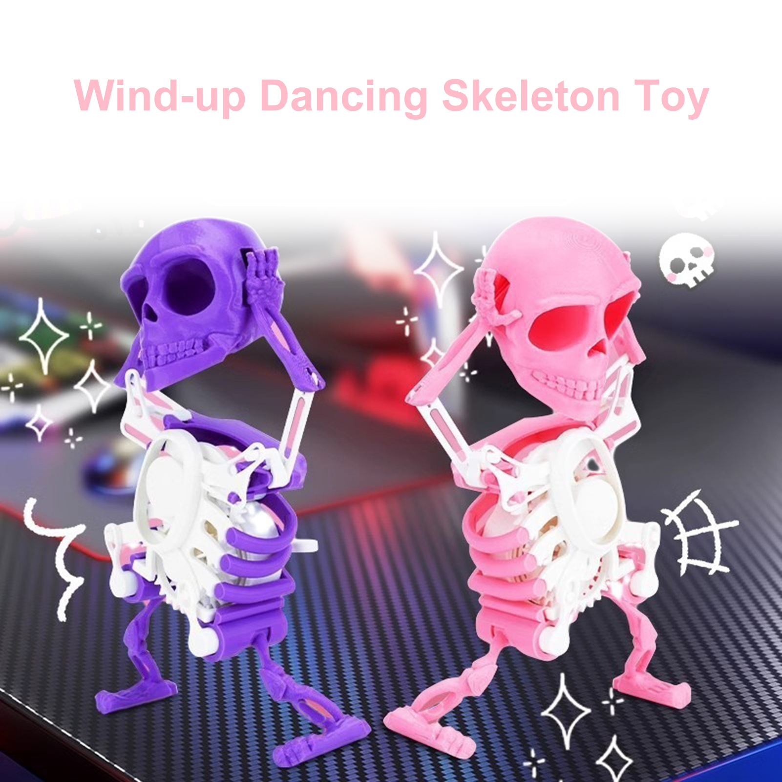 Bianyi 3d Print Skull Wind-up Toy Wind-up Skeleton Toy Mini 3d Print Dancing Skeleton Toy Fun Clockwork Gift for Kids No Battery Needed Favorite