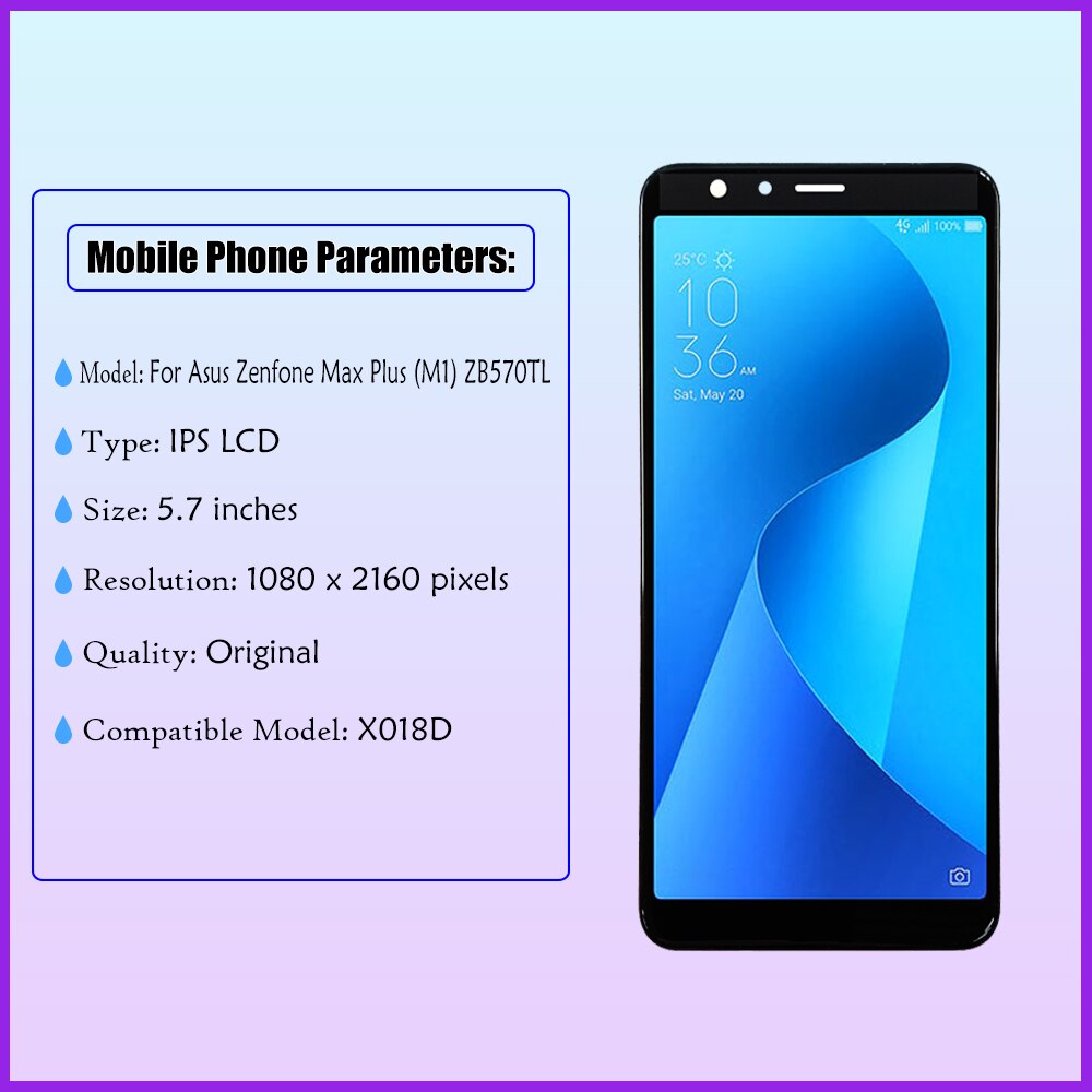 For ASUS Zenfone Max Plus M1 ZB570TL X018DC X018D LCD Display Touch Screen Digitizer Assembly Frame Replacement For ZB570TL LCD