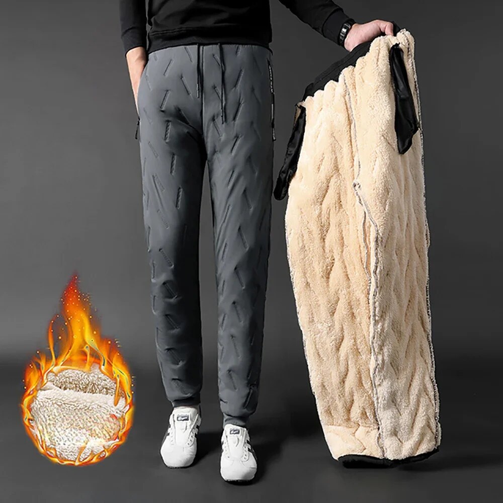 Men's Winter Lambswool Casual Pants Thick Fleece Thermal Trousers