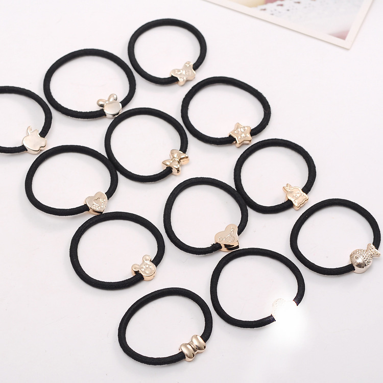 10 SỢI THUN BUỘC TÓC ĐEN PHỐI ICON VÀNG