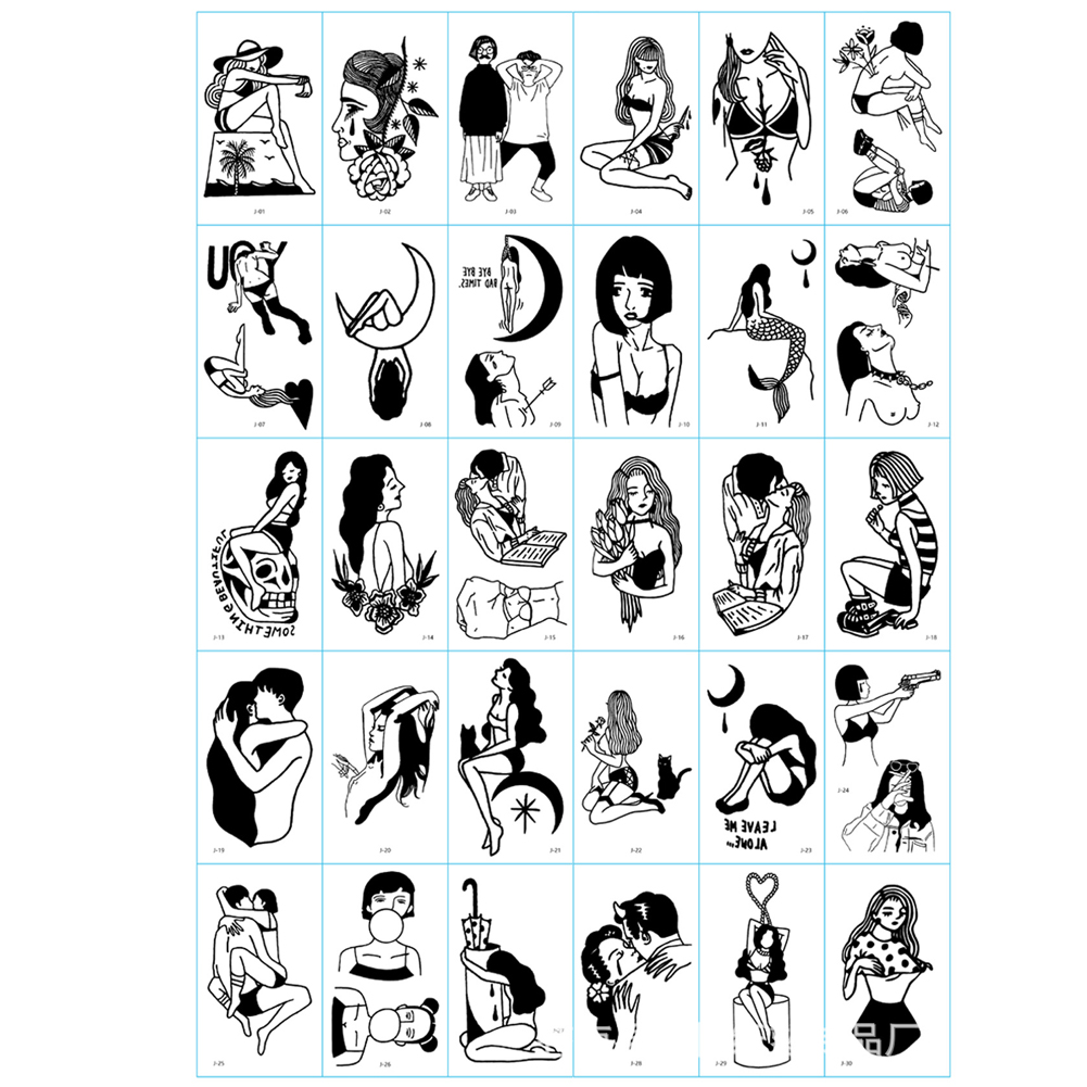 30pcs/Set Dark School Cool Girl Women Waterproof Tattoos Unisex Temporary Tattoo Sticker For Body Arm Ankel Art Long-lasting