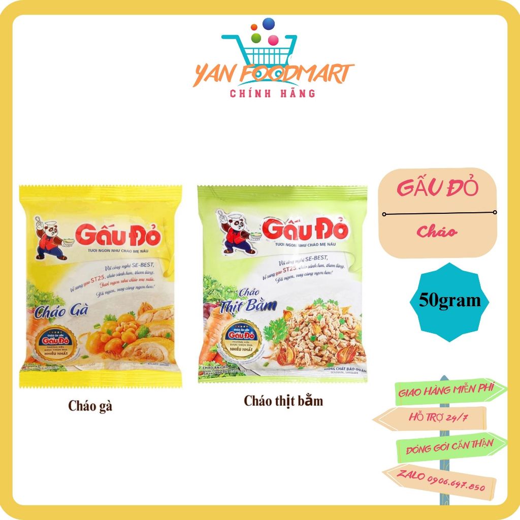 [Combo 10 Gói] Cháo Gấu Đỏ (Vị Gà/Thịt Bằm) 50g/gói
