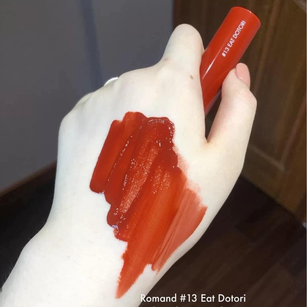 son romand bóng màu 13 đỏ nâu ánh cam (Romand Juicy Lasting Tint 13)