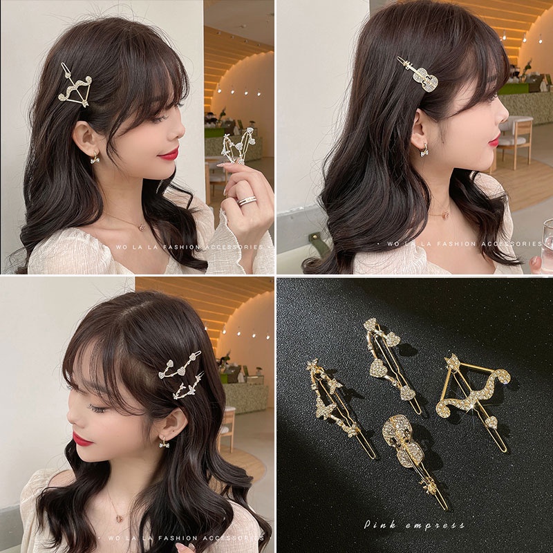 Hair clip, flower pattern, decorated with diamonds, Korean style