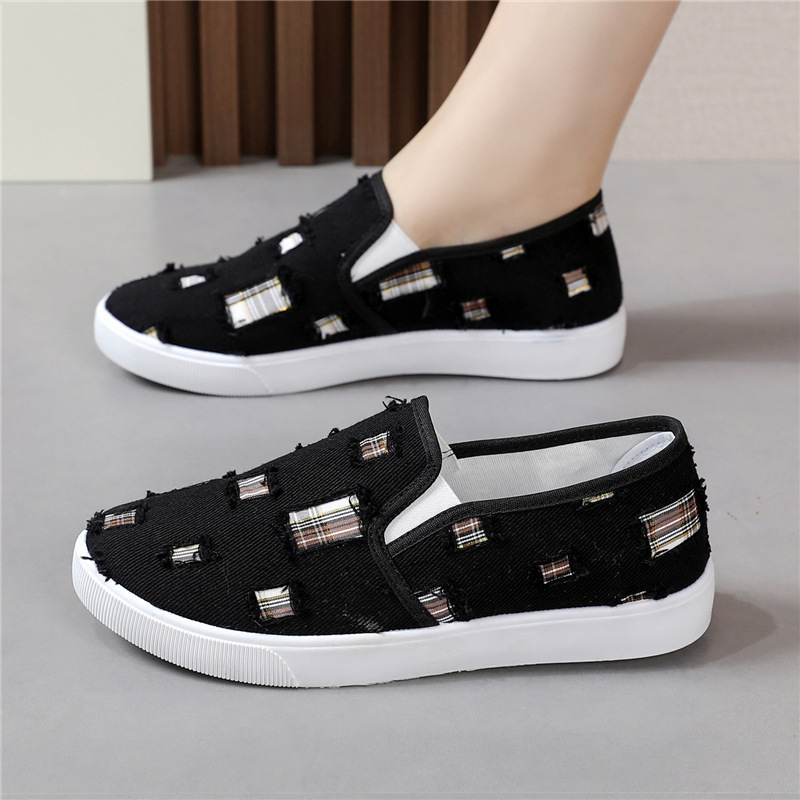 Giày lười nữ vải mềm đế cao su êm chân cao 2cm