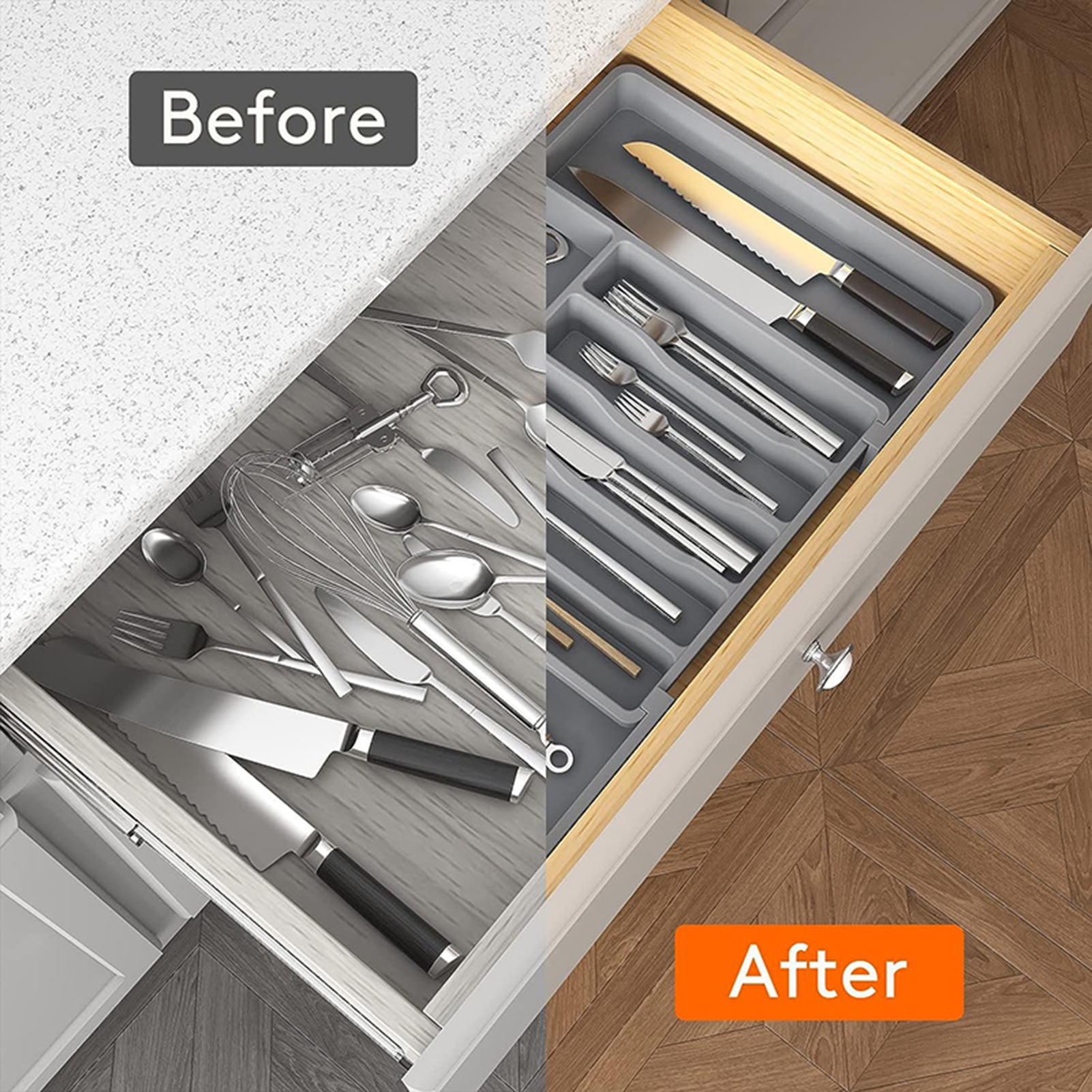 TuPAC24 Expandable Cutlery Organizer Storage Tray Organizer Adjustable Kitchen Drawer Organizer 8 Compartments for Easy Sorting less Than