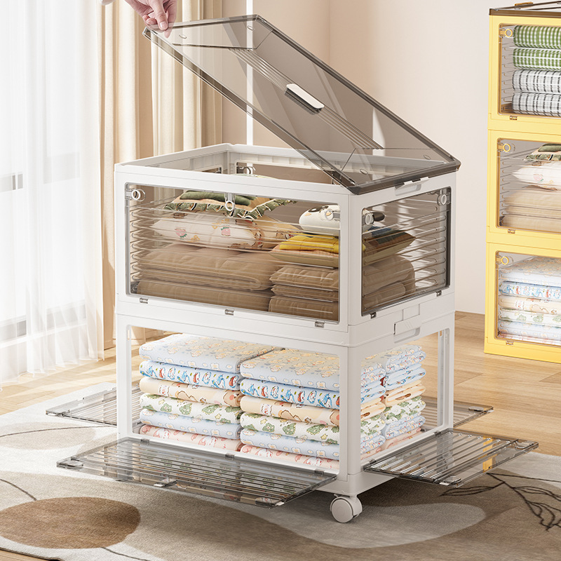 Folding storage box three-door student dormitory book folding box pet storage box transparent snack organizing box