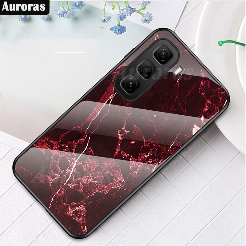 For infinix Hot 50 50 Pro+ Phone Case Fashion Marble Pattern Phone Case Tempered Glass Protected Soft Silicone Bumper for infinix Hot 50 Pro Plus Cover Casing HP.
