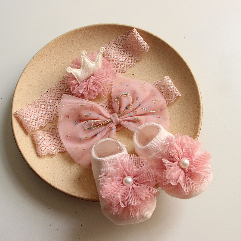 Korean Version Baby Headband Socks Set Baby Bow Headband 100th Birthday Banquet European and American Headband