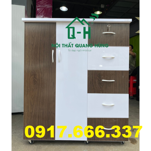 Tủ quần áo nhựa đài loan 2 cánh 5 ngăn kéo màu đen trắng- hình ảnh thực tế