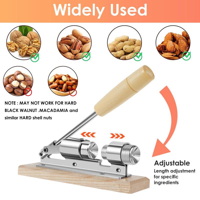 Pissenlit Pecan Nut Cracker Tool for Easy Cracking Heavy Duty Nut Sheller with Wood Base Handle Adjustable Nut Crackers Pecan Nut Cracker Nut Sheller for Hazelnuts Almonds