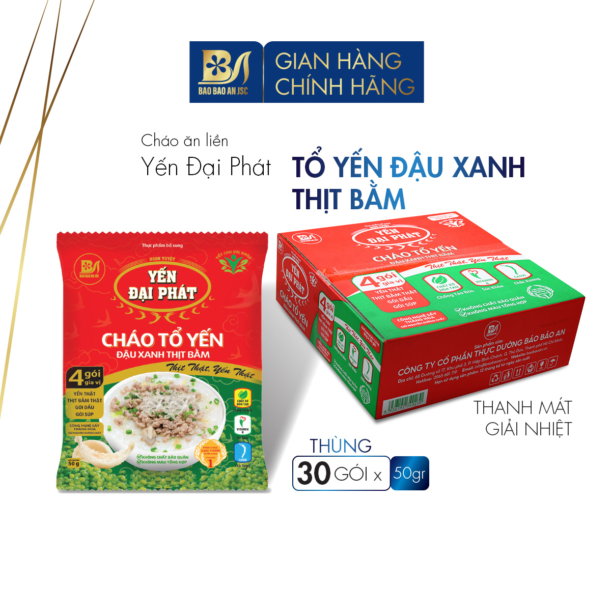 Cháo tổ yến đậu xanh thịt bằm x thùng 30 gói