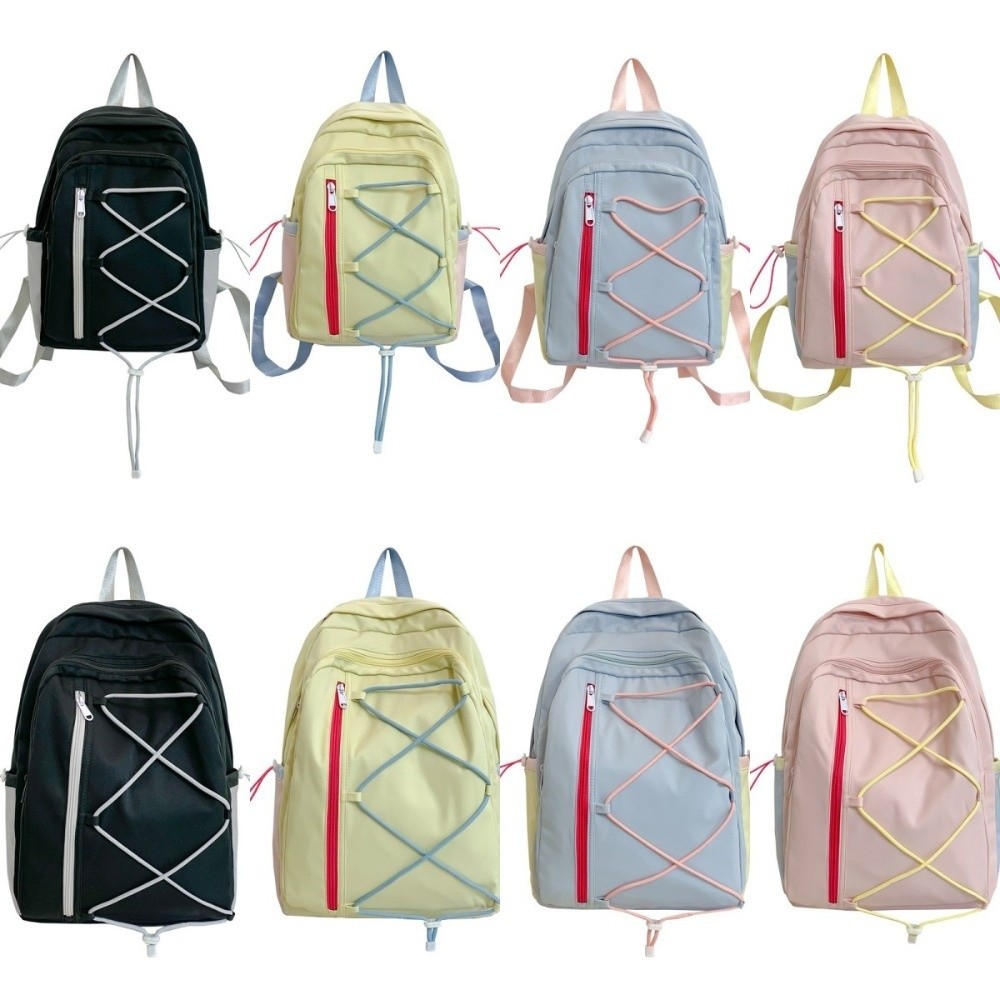 Cute%20Multi-pockets%20Drawstring%20Backpack%20Large%20Capacity%20Student%20School%20Bag%20Solid%20Color%20Cloth%20Travel%20Rucksack%20Girls%20-%20Image%202
