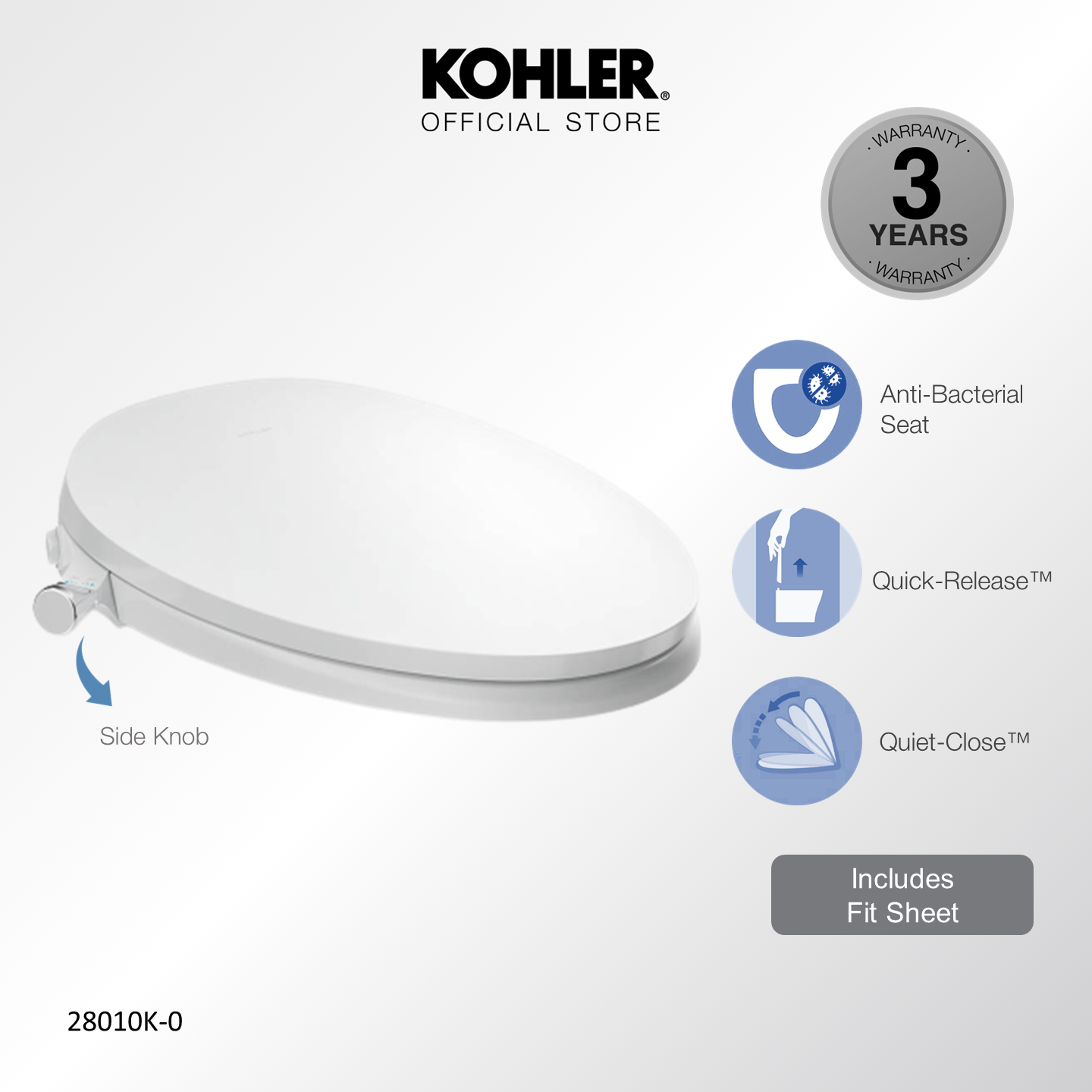 KOHLER Purewash C3035 Toilet Seat Cover With Manual Bidet