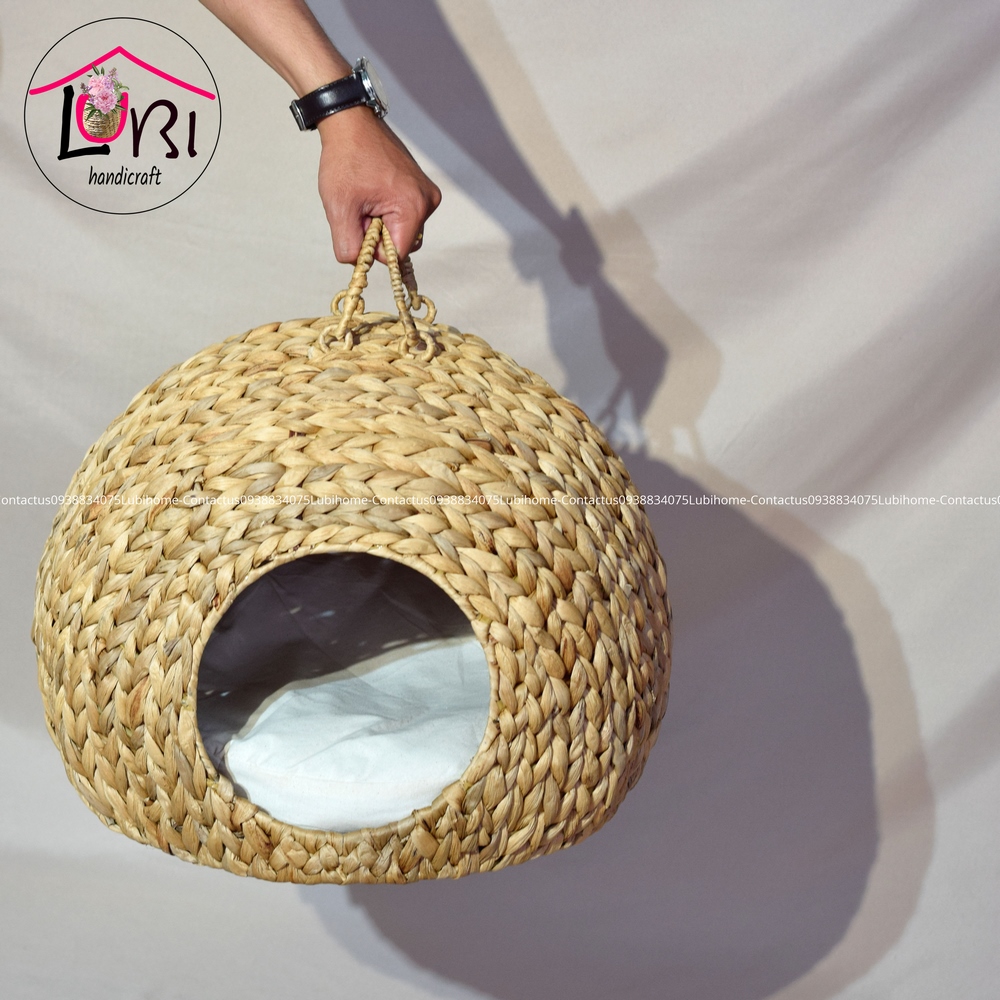 [Lubi Home] - Nhà chó mèo lục bình - mộc mạc, sang trọng (kèm nệm lót)