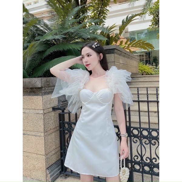 Đầm xòe hai dây phối lưới bồng có mút ngực xinh xắn rose fashion