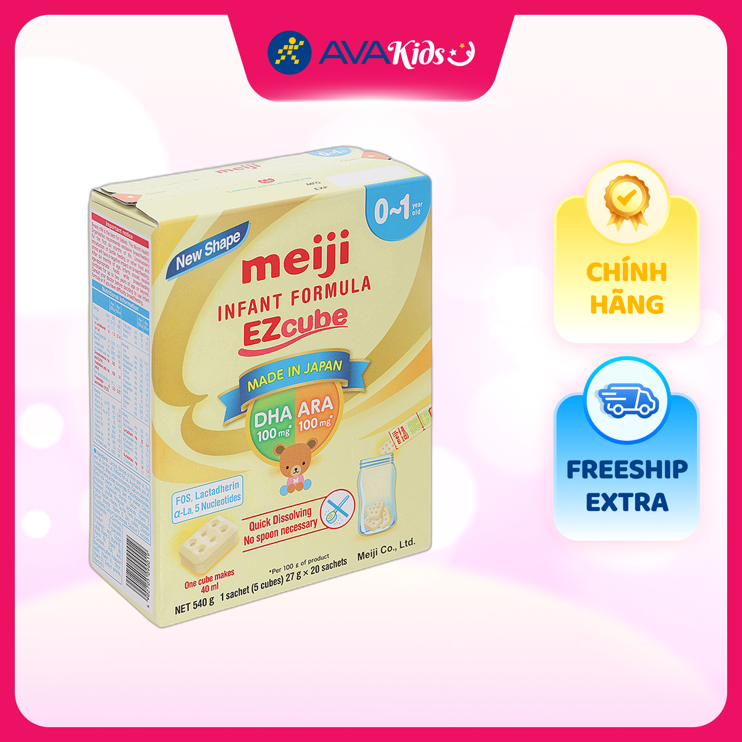 Sữa bột dạng thanh Meiji Infant Formula Ezcube 540g (0 - 12 tháng)