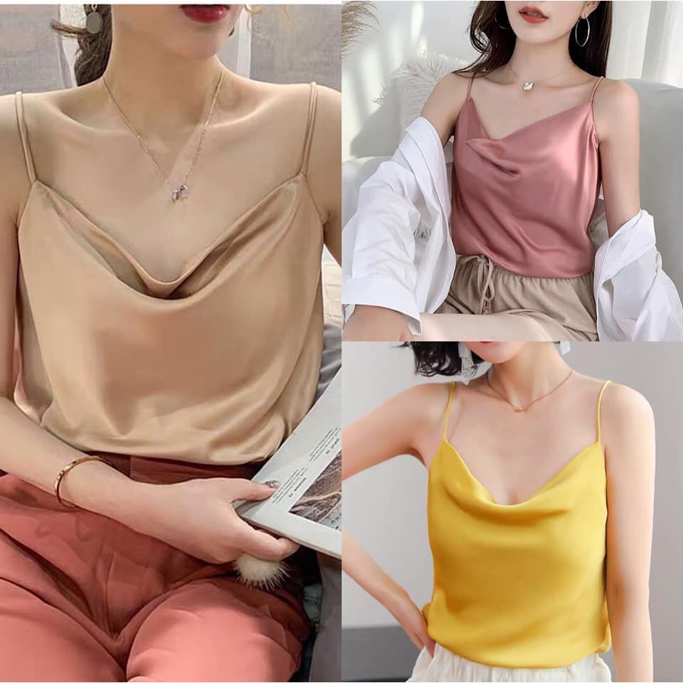 Áo 2 dây cổ đổ trước, chất lụa nhẹ, mịn, mát