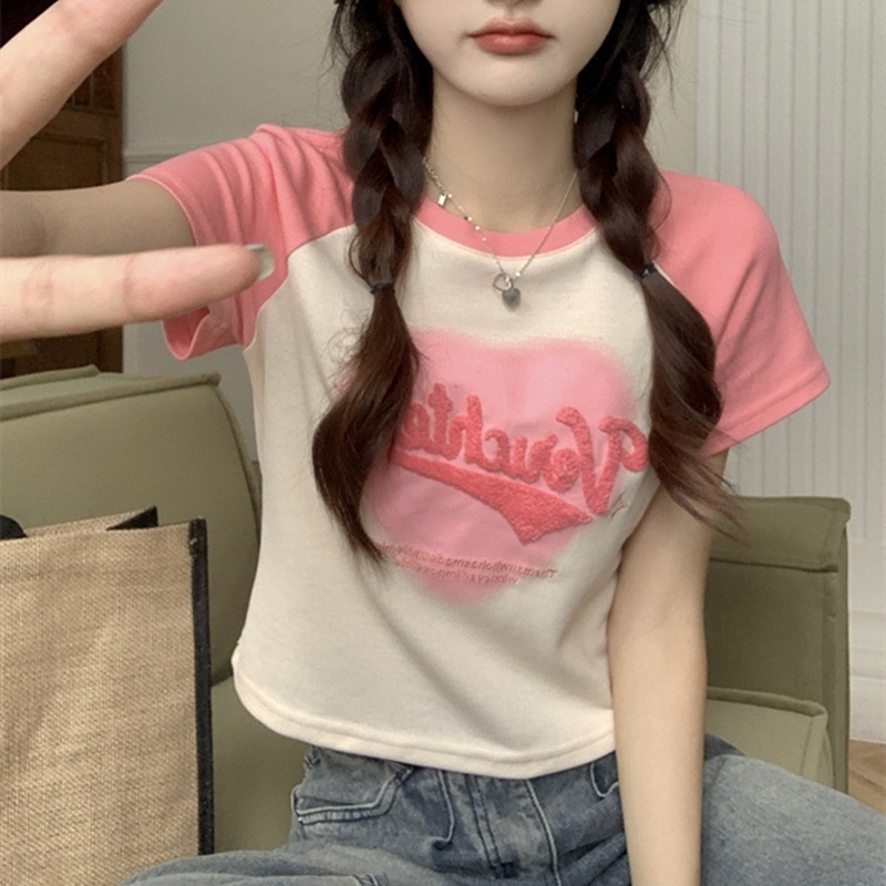 Áo Croptop Nữ , Áo Tay Màu Hồng