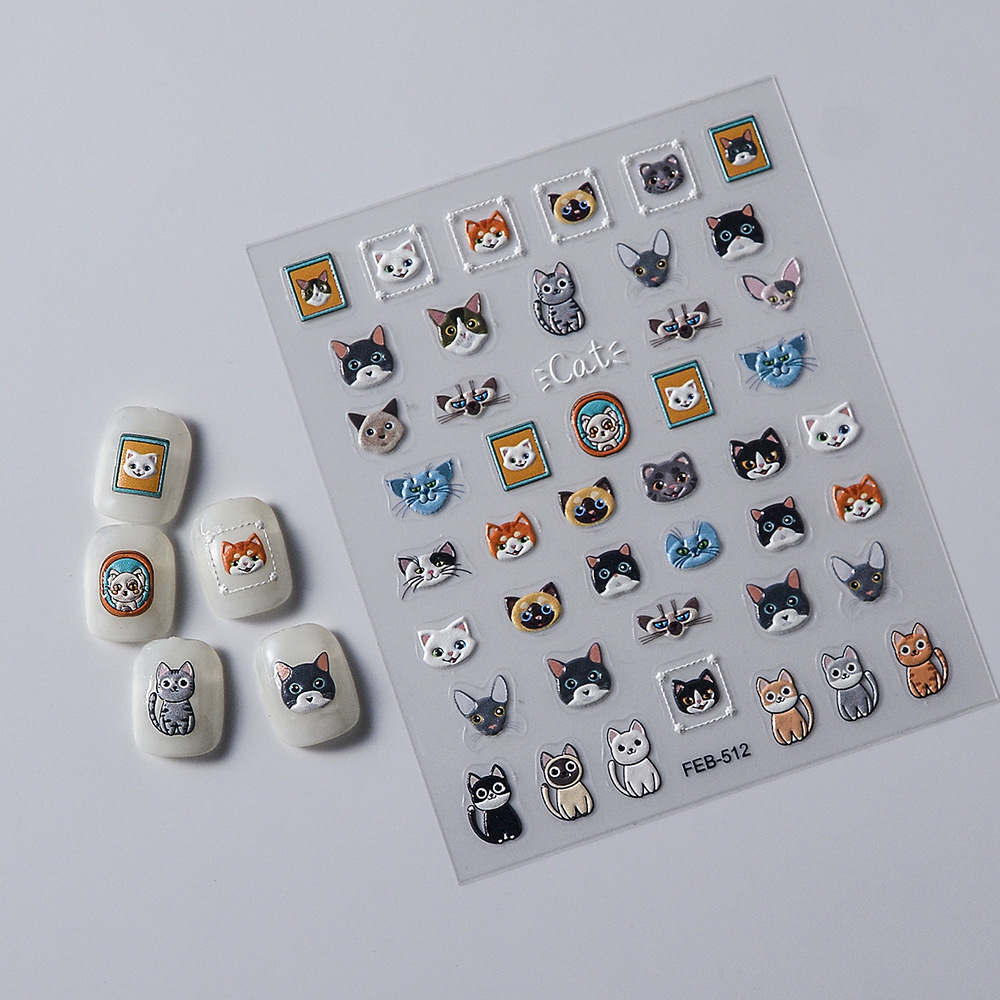 Sticker Nail 5D Lụa Nổi | Bé Mèo | Hình Dán Móng Tay FEB-512