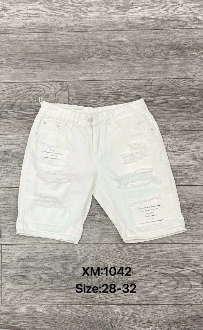 Quần short jean nam cao cấp short trắng đen vải dày dặn in chữ phối rách kiểu thời trang đẹp như hình