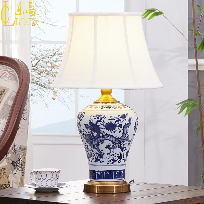 blue white ceramic table lamp