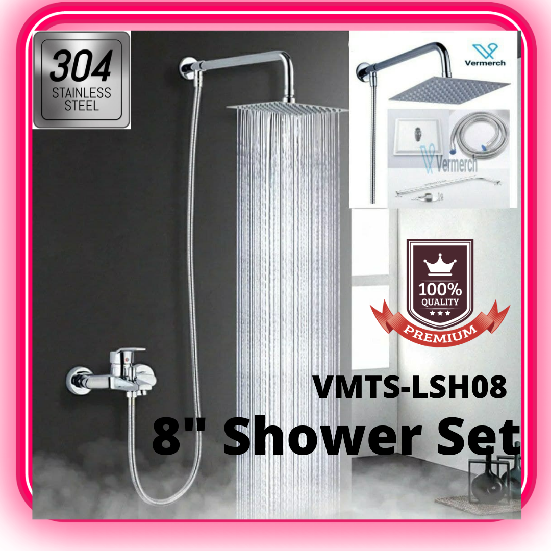Vermerch 8" Original Shower Set 304 Stainless Steel Complete Set with 10inch Shower Head, 2