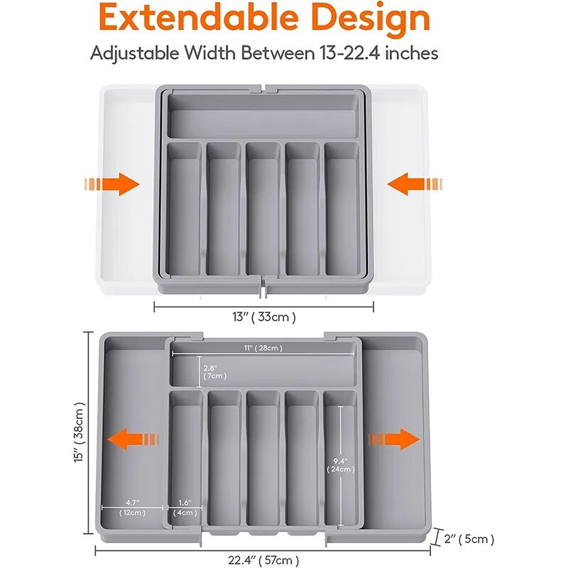 Expandable Utensils Tray Kitchen Cutlery Storage Box Knife Holder Plastic Tray Fork Spoon Divider Drawer Box Tableware Organizer