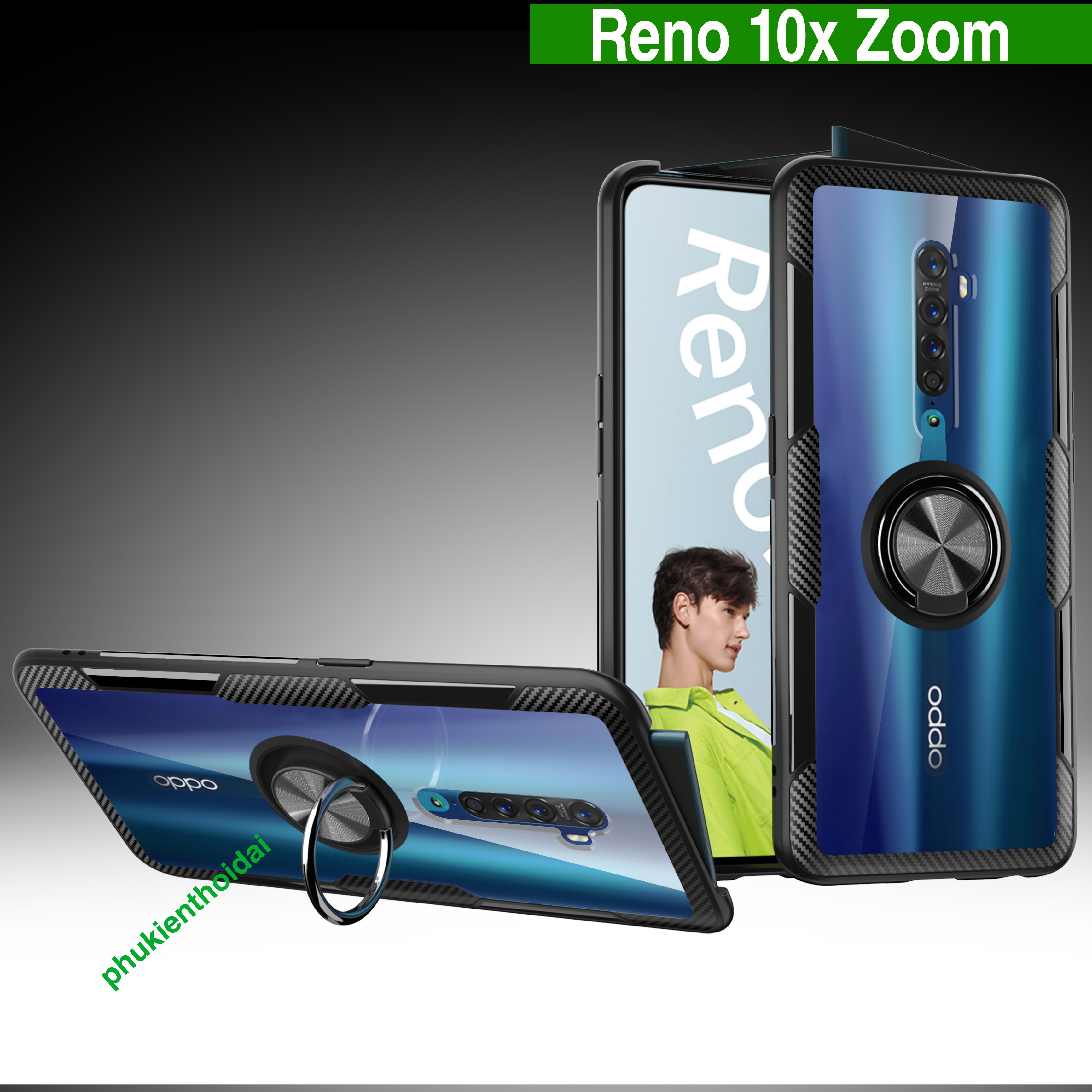 Ốp lưng Oppo Reno 10x Zoom giá đỡ lưng trong viền màu kiêm nhẫn hút ô tô