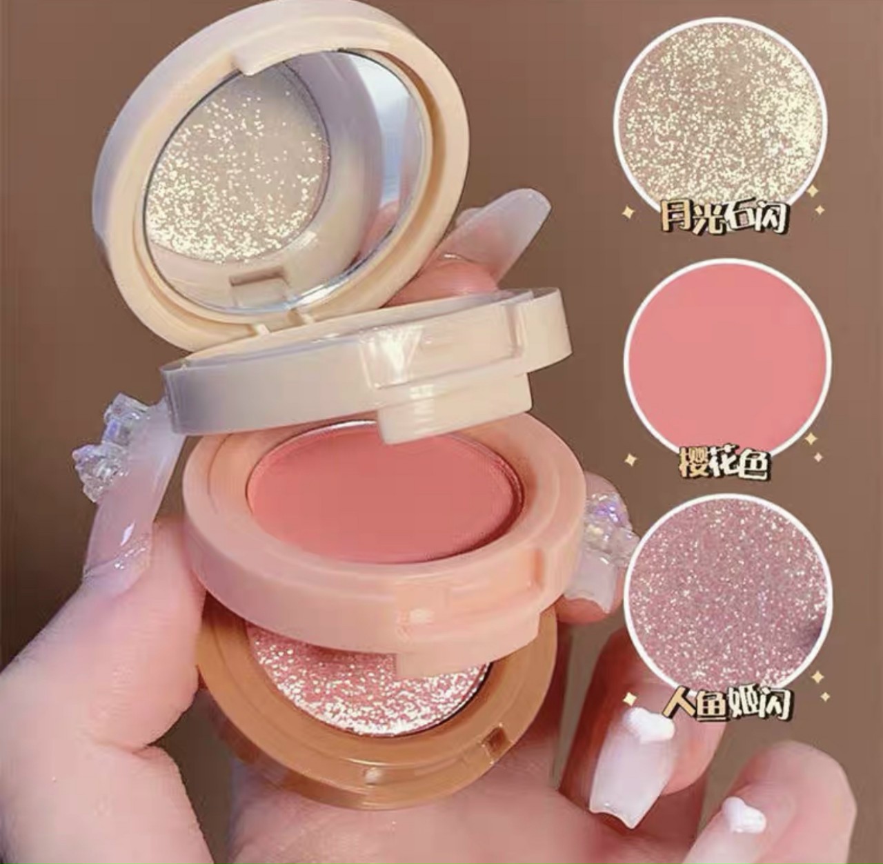[HCM] Phấn Má Hồng Bắt Sáng Miss Laura 3 Tầng 3 Màu Sắc Trang Điểm Kèm Gương Cực Xinh