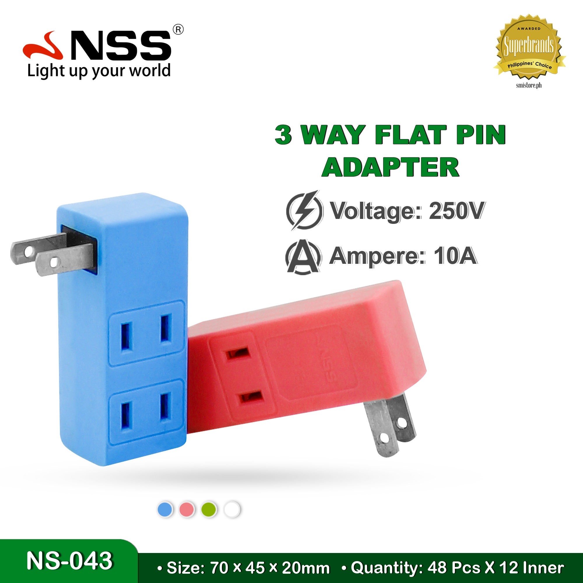 3 Way Flat Pin Power Adapter Extension Adapter Socket Outlet NS043