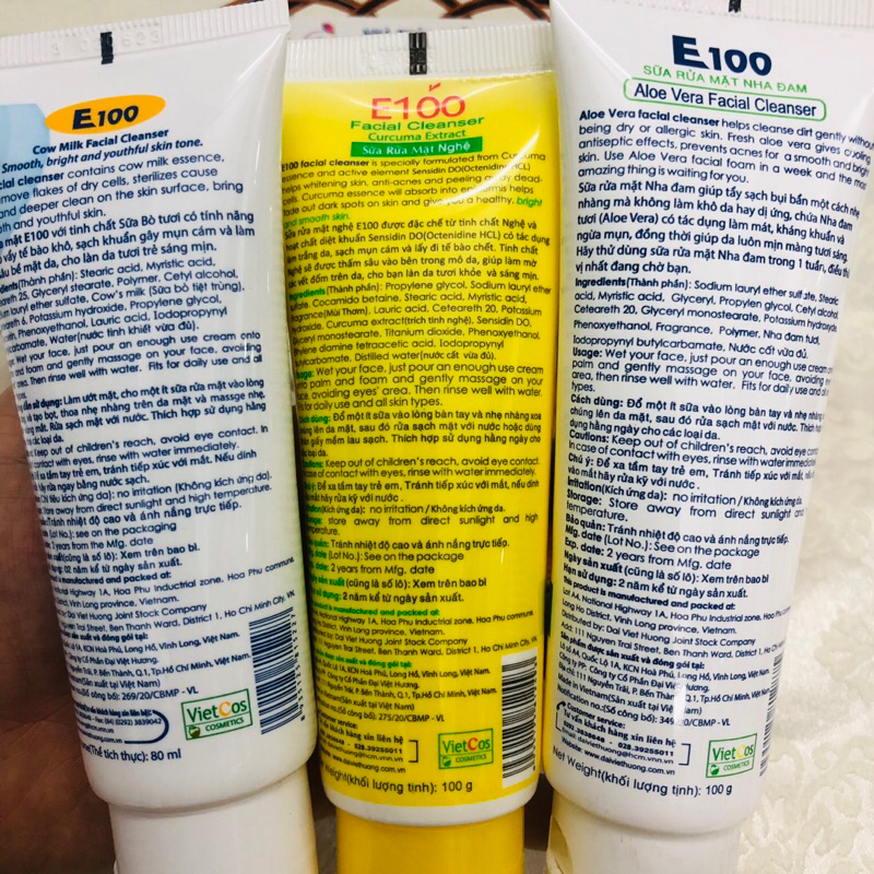 Sữa rửa mặt E100 Bò, nghệ 80ml (Nha đam)