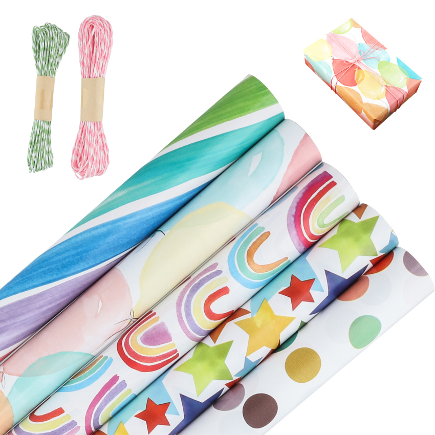 Wrapping Paper Rolls,5 Rolls 43cm x 3M Gift Wrapping Paper,Birthday Wrapping Paper Roll,Rainbow Wrapping Paper Roll, Suitable for Birthday,Party, Wedding,Baby Shower,Festive Decorations