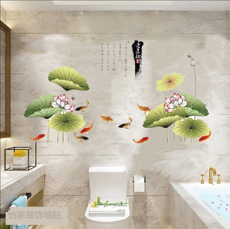 DECAL DÁN TƯỜNG TẾT BỤI TRÚC VÀ ĐẦM SEN TO