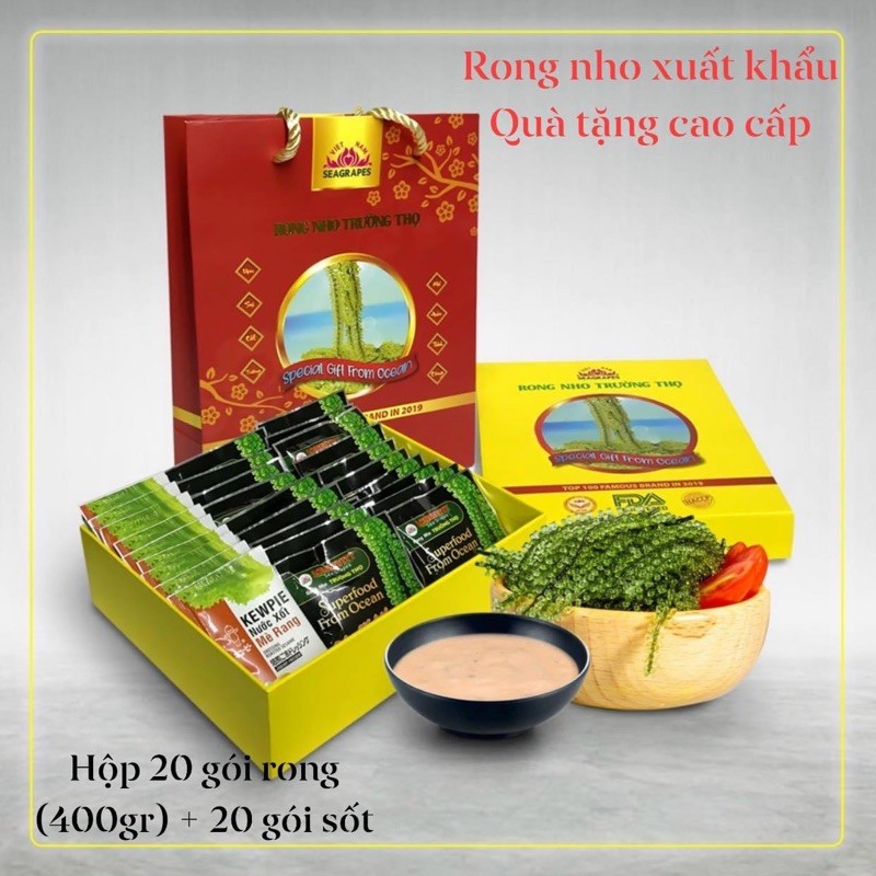Rong nho Trường Thọ Chính Hãng Hộp 20 gói + tặng 20 gói sốt mè rang