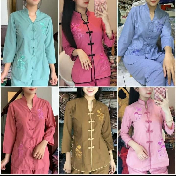 Đồ Lam Đi Chùa mẫ sẩm thêu sen