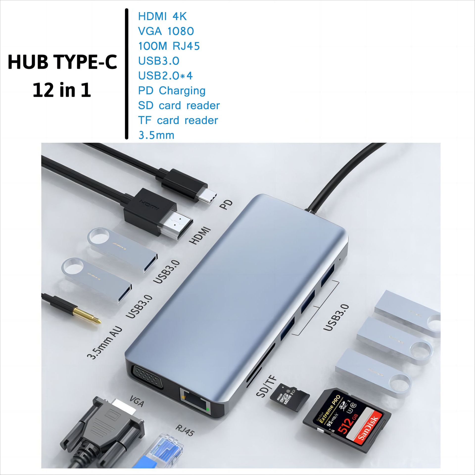Lemorele 4K USB Hub USB C to Dual HDMI VGA Gigabit Docking Station USB 3.0  VGA Adapter SD Card Readers for Windows MacBook Air - AliExpress