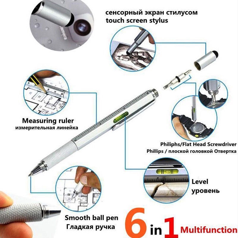 Bút Cảm Ứng Màn Hình Cảm Ứng Đa Năng 6in1 Bút Bi Kèm Thước Kẻ Dụng Cụ Tuốc Nơ Vít