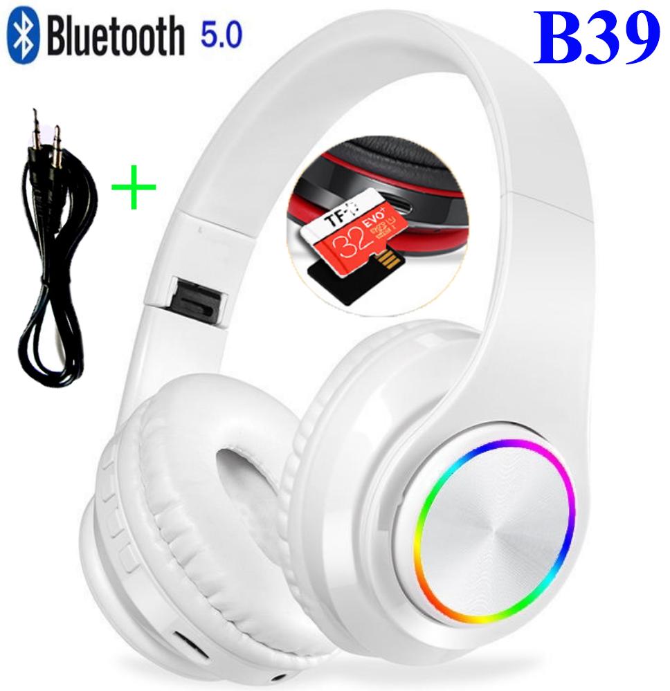 Tai Nghe Bluetooth Chụp Tai B39 không dây LED Bass siêu trầm tặng kèm Zack 3.5mm - Đàm thoại, Hỗ Trợ Lắp Thẻ Nhớ .