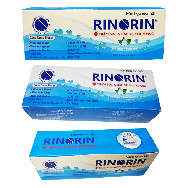 Muối rửa mũi Rinorin hộp 30 gói, hỗn hợp muối rửa mũi cho mọi lứa tuổi