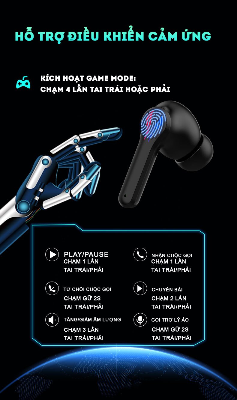 Tai nghe Bluetooth 5.3 Y28 tai phone không dây nghe nhạc thể thao chơi game nhét tai không độ trễ pin trâu đàm thoại 2 bên hỗ trợ mọi dòng máy