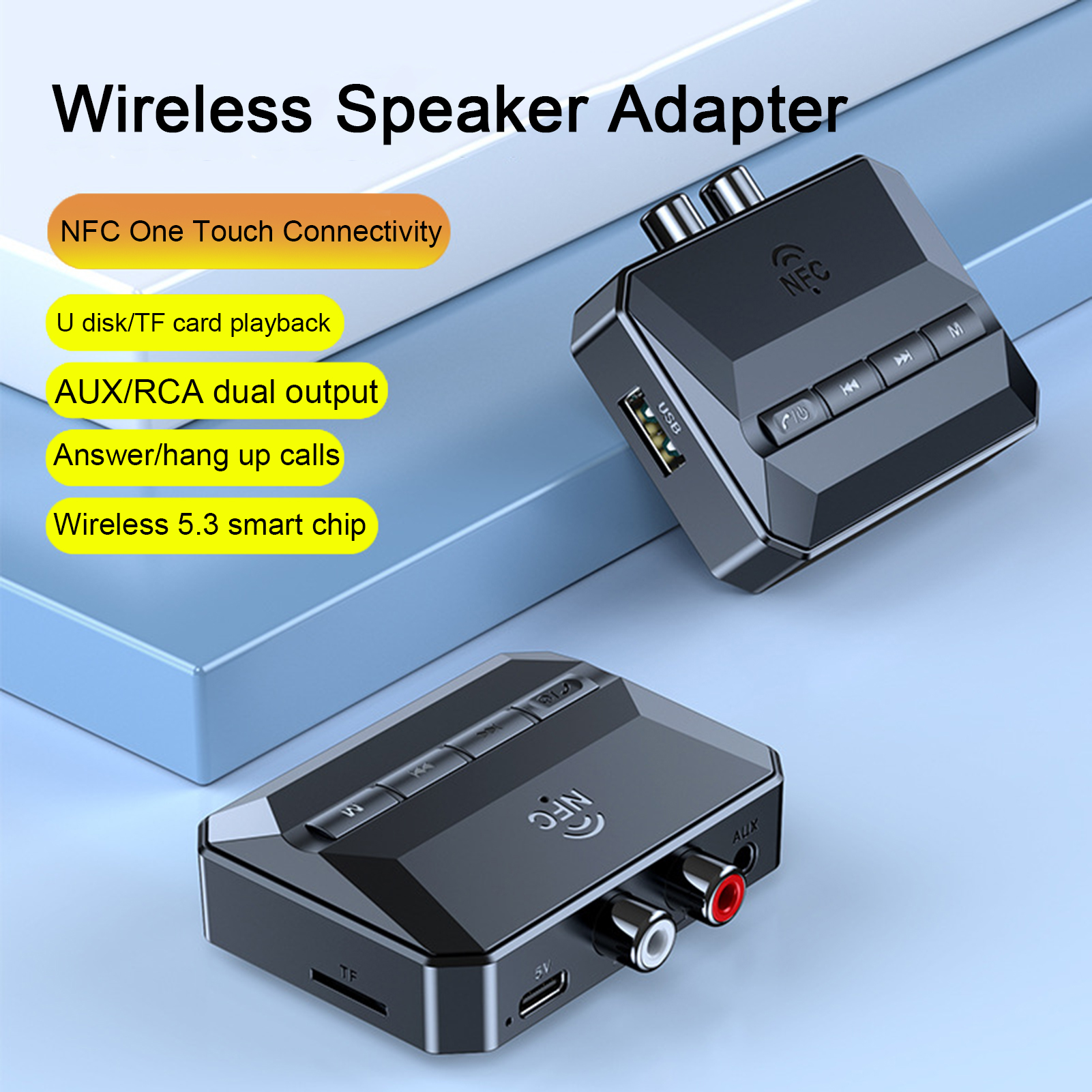 Bluetooth-compatible Music Receiver Wireless Speaker Adapter Wireless Audio Receiver with Nfc Hifi Stereo Sound Usb/tf Card Play Multi-interface Low Latency Bluetooth 5.3 Adapter