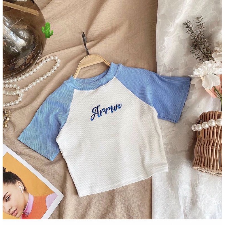 [FREESHIP + VOUCHER] Áo croptop raglan thêu chữ Arrive
