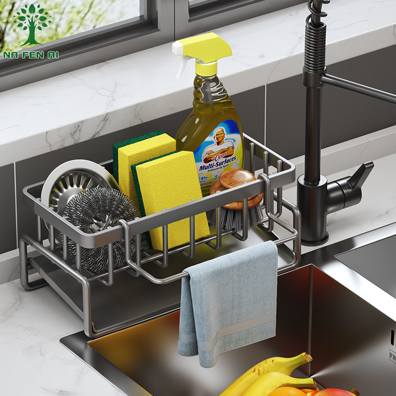 NFA Dish towel rack Kitchen storage rack household sink drain basket countertop multi-functional sponge detergent storage device
