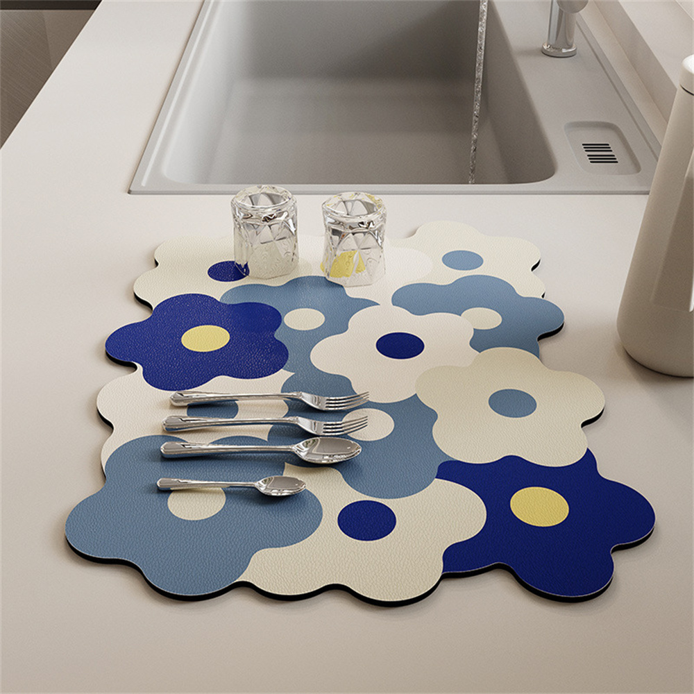 ONLYE💚 Dish Drying Mat Water Absorb Draining Mat Kitchen Absorbent Pad Quick Drying Quick Draining Thickened Mat Dish Drying Mat Wash Basin Sink