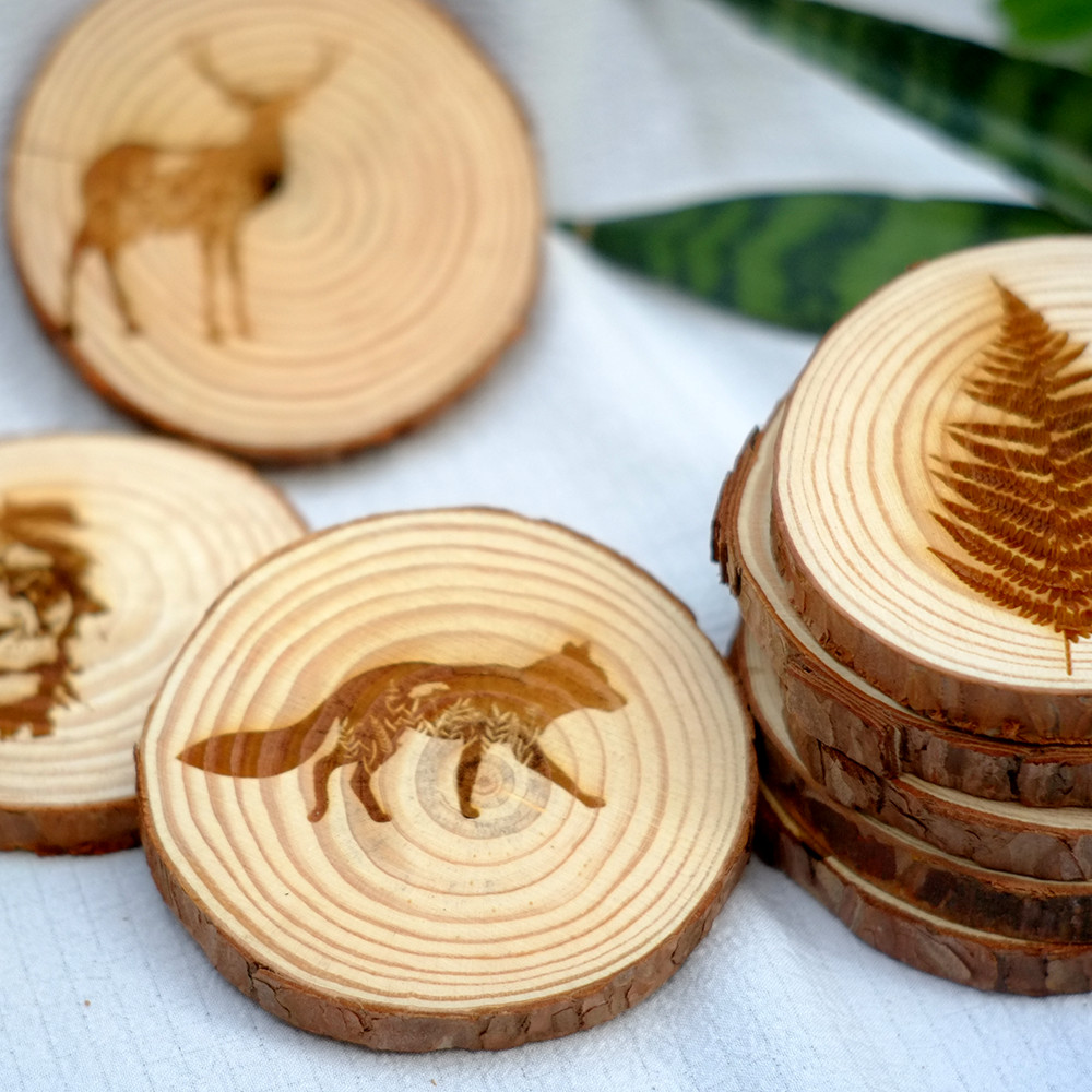 Lót cốc gỗ vintage decor in lazer độc đẹp