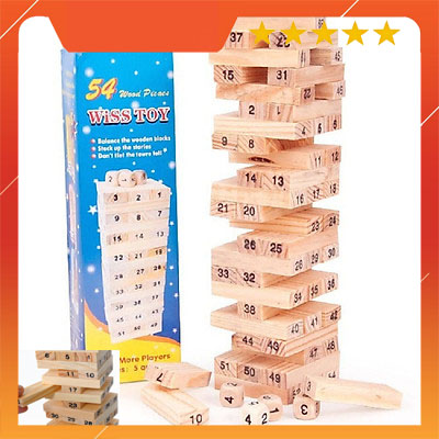 Trò chơi rút gỗ 54 thanh kèm xúc xắc - bộ rút gỗ 54 thanh luyện tập tính kiên trì ,khéo léo và cẩn thận