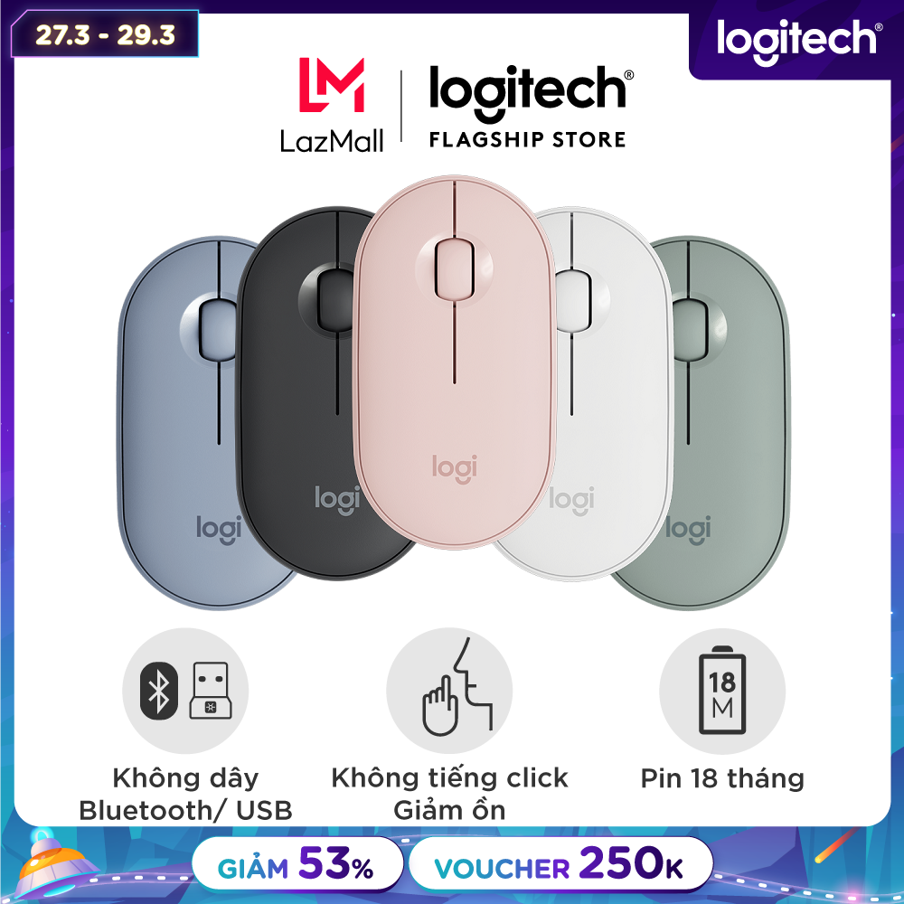 Chuột không dây Logitech Pebble M350 - Kết nối Bluetooth USB 2.4GHz