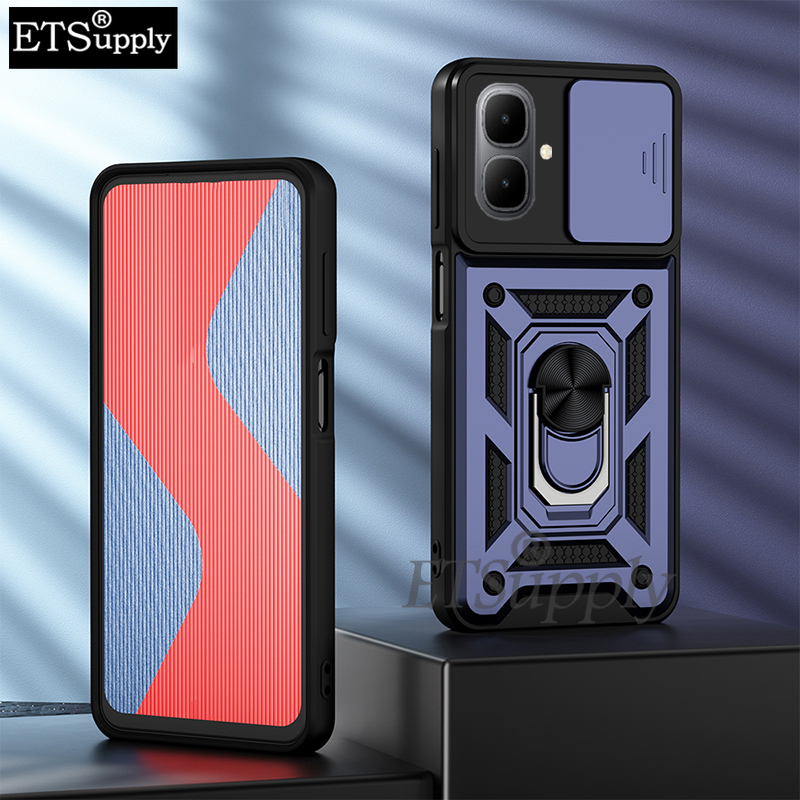 Phone case Tecno Spark Go2 POP 10 Armor Ring Case Cover Adsorb Car Holder Shockproof Camera Protection Cover Back Cover Tecno POP10 Spark Go2 Case.